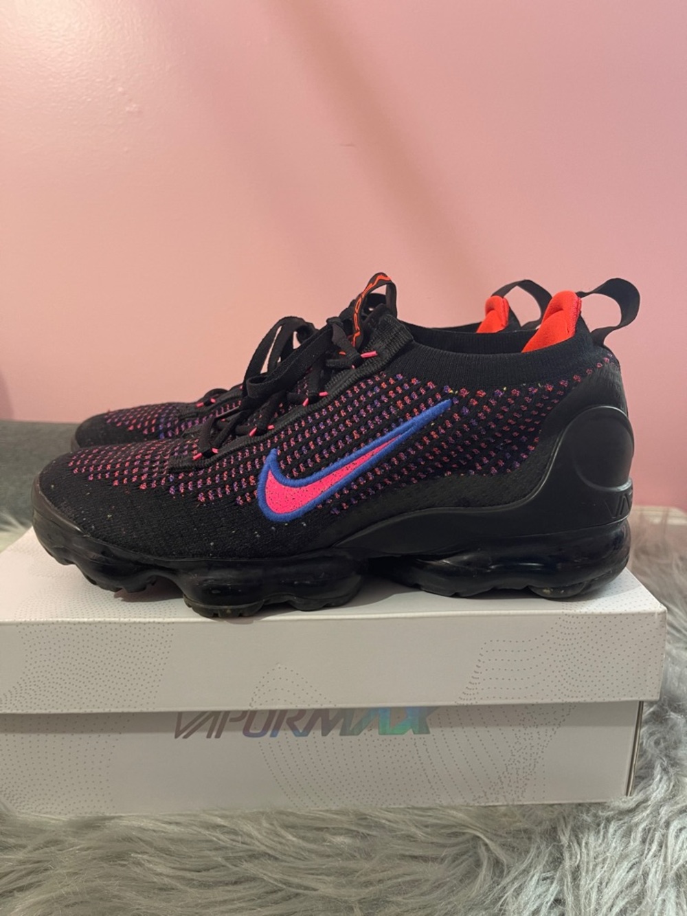 Nike Flyknit VaporMax Black with Pink and Blue Swoosh